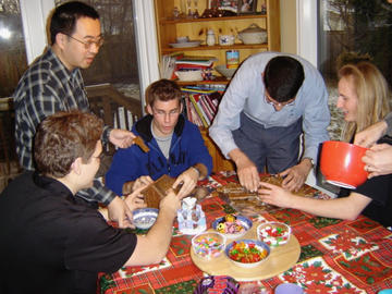 Making gingerbread houses at the VIL Annual Holiday Party, December 2005.